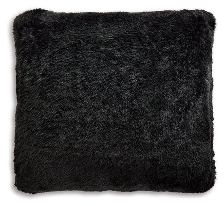 Gariland Black Faux Fur Pillow side angle showing texture