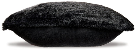 Gariland Black Faux Fur Pillow back solid fabric view