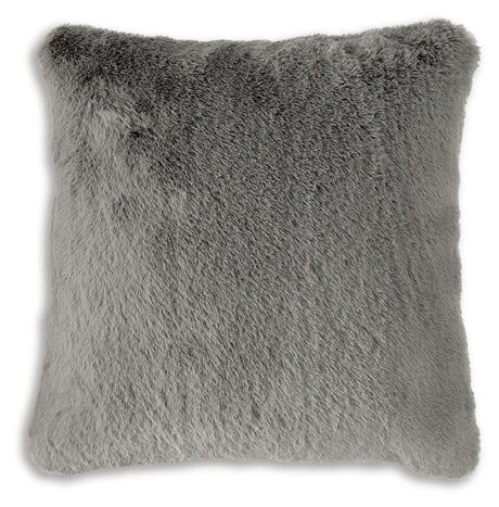 Gariland Gray Faux Fur Pillow angled side view