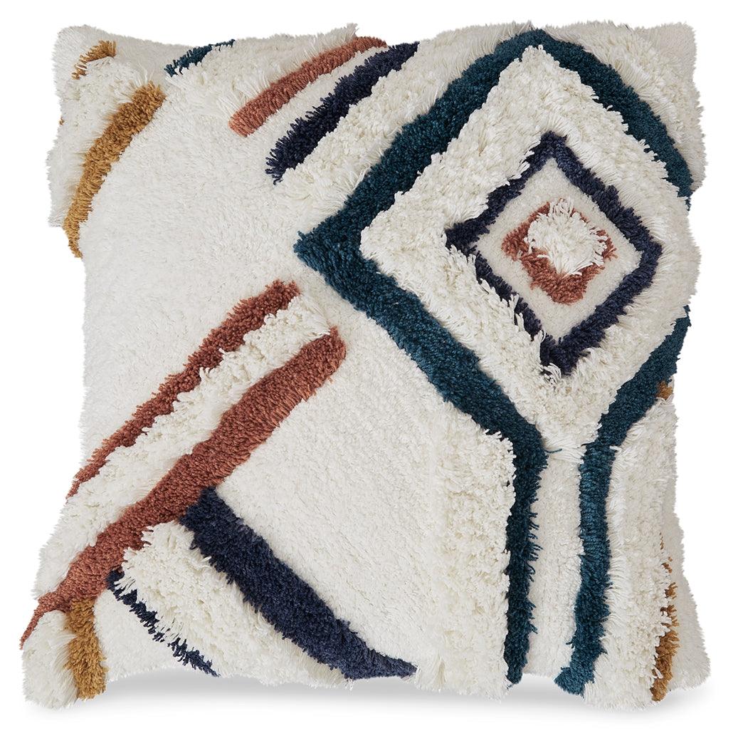 Evermore Multi Pillow back view showing solid white fabric with zipper closure