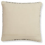 Side angle of Nealington brown black white pillow with zipper closure