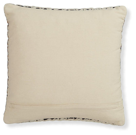 Side angle of Nealington brown black white pillow with zipper closure