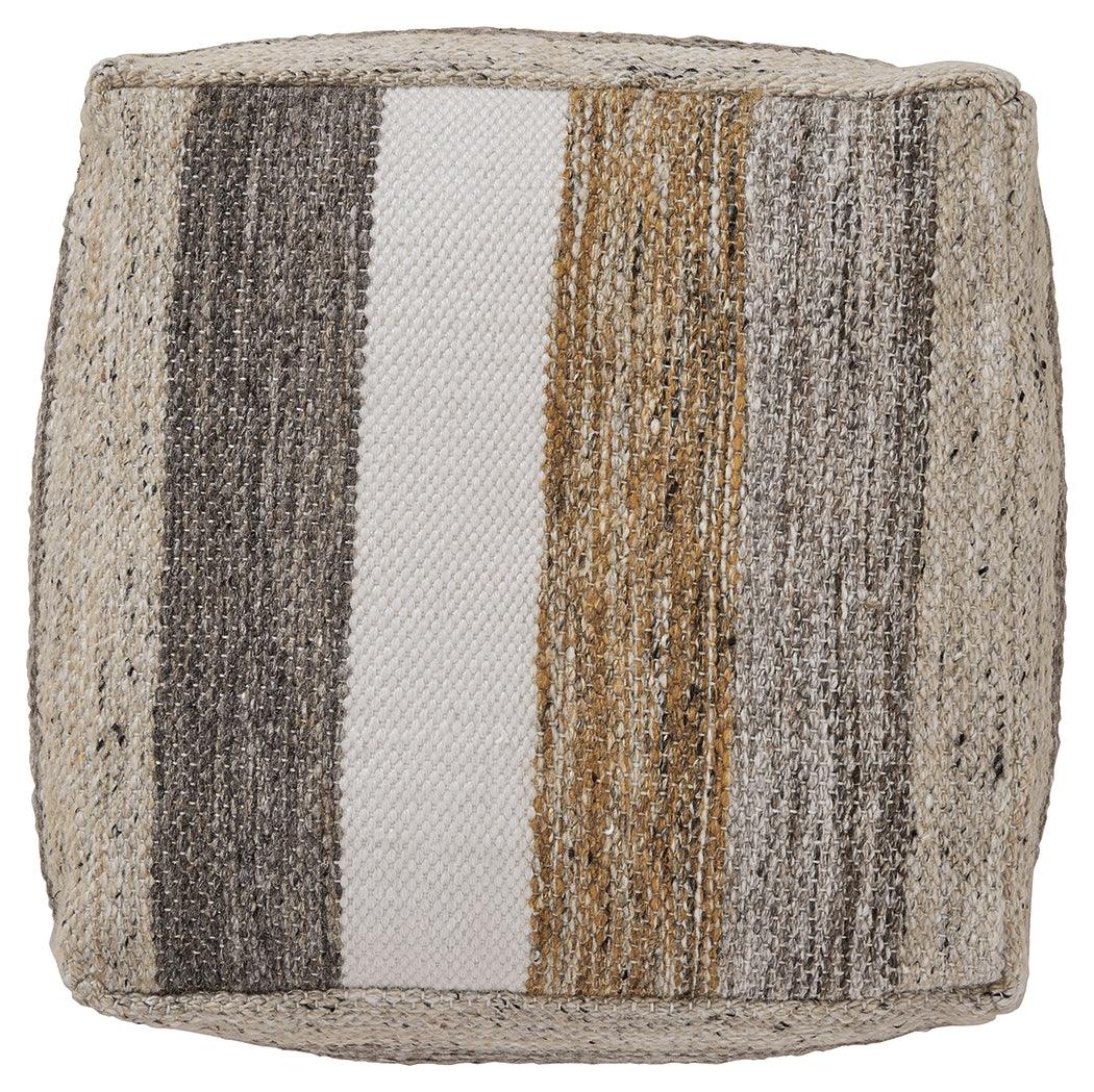 Close-up of Josalind pouf zipper and fabric pattern