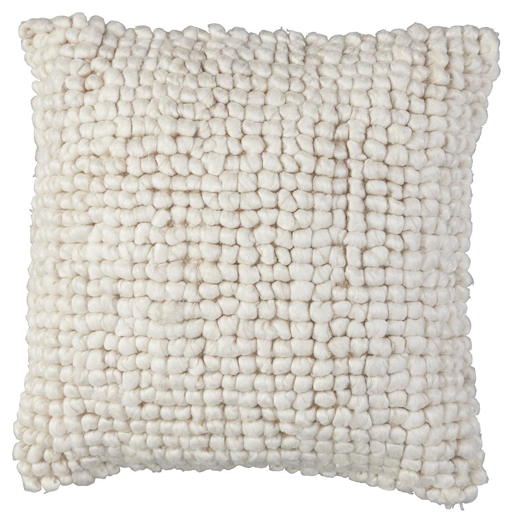 Front view of Aavie Ivory decorative pillow showing looped face