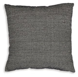 Side angle of Edelmont Black and Linen Striped Pillow