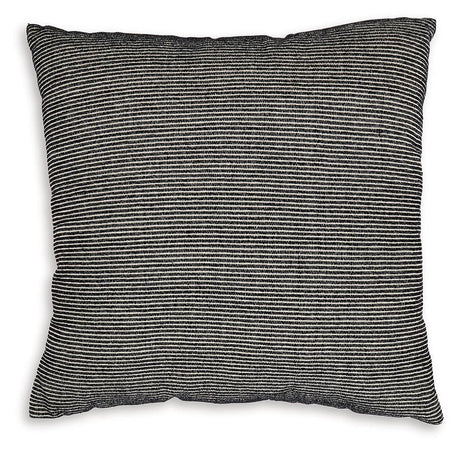 Side angle of Edelmont Black and Linen Striped Pillow