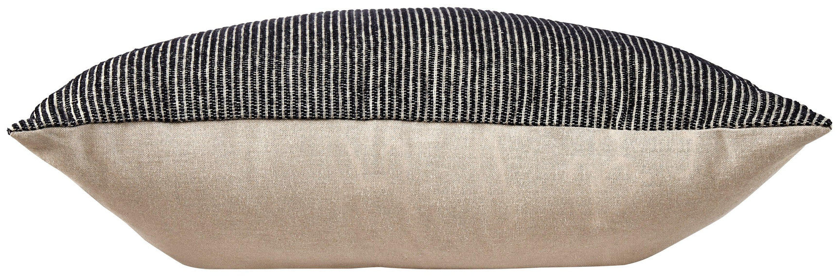 Edelmont black and linen striped pillow back view