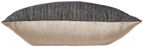Edelmont black and linen striped pillow back view