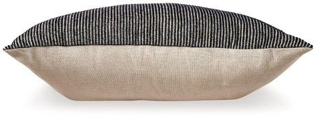 Back view of Edelmont Black and Linen Striped Pillow