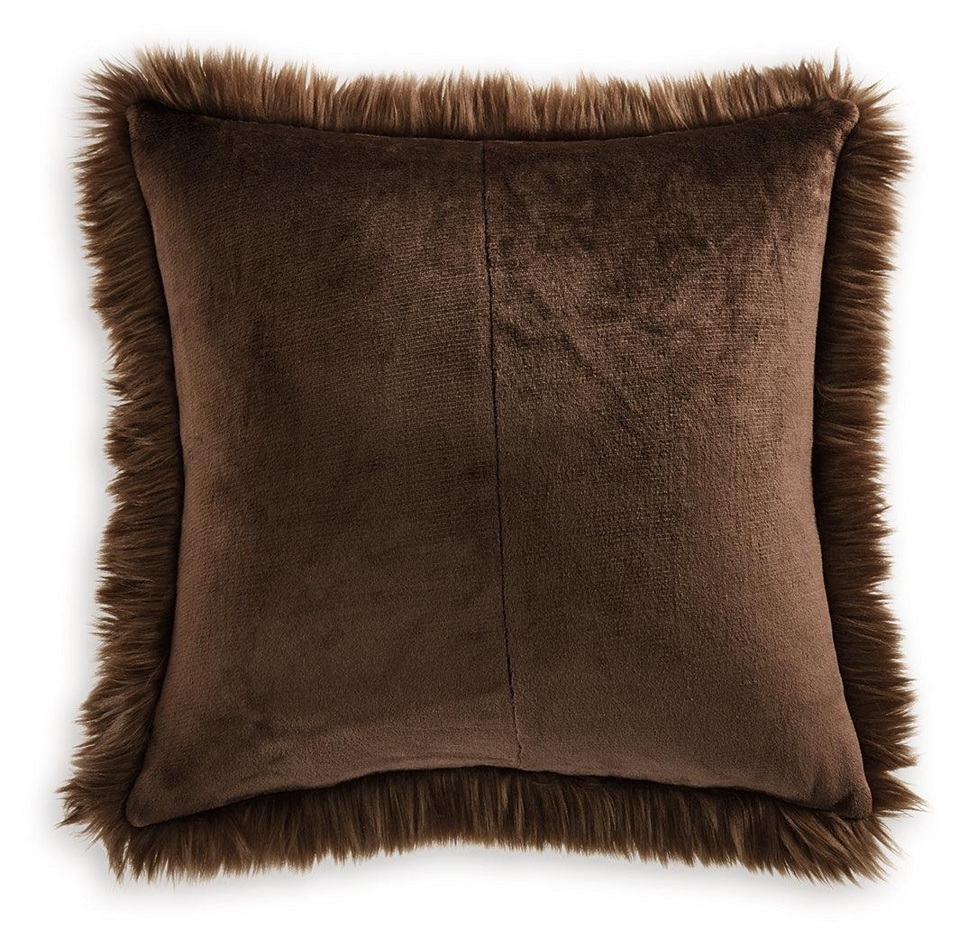 Bellethrone Brown Faux Fur Pillow close-up texture