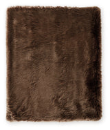 Side view of folded Bellethrone brown faux fur throw