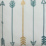 Gyldan fabric swatch with white teal gold colors