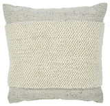 Side view of Rowcher gray and white striped pillow