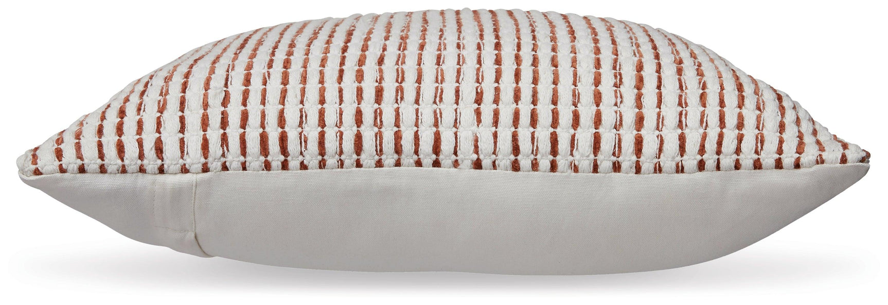Nashlin white and rust striped throw pillow back view