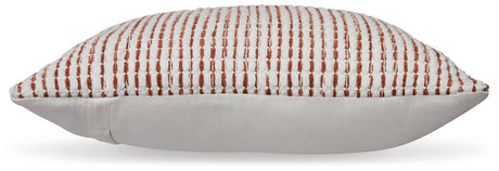Nashlin white and rust striped throw pillow back view