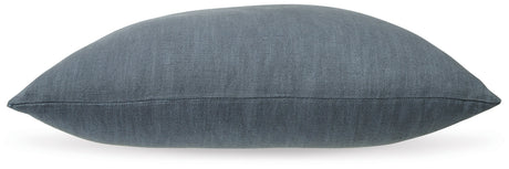 Back view of Thaneville Blue Pillow with zipper closure visible