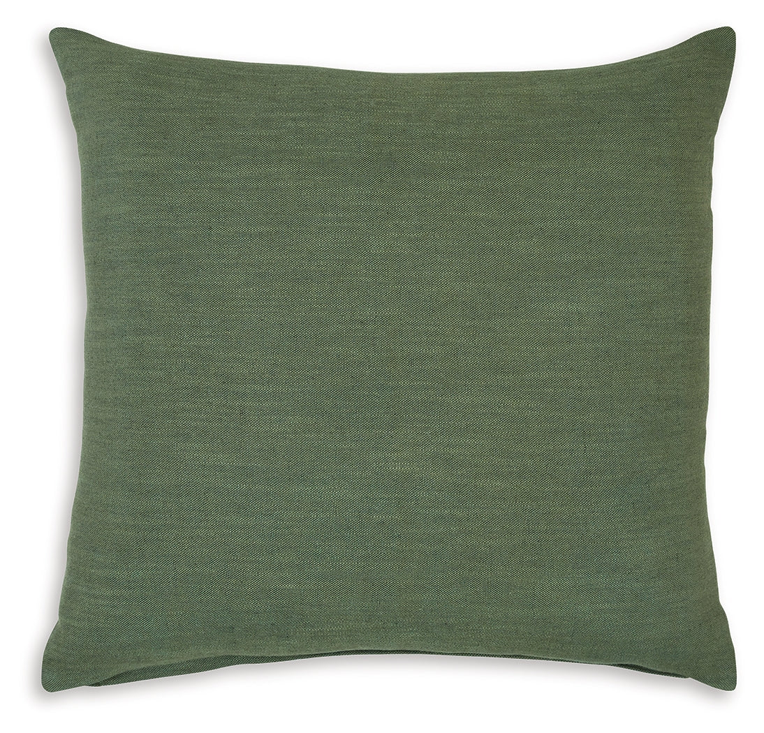 Close-up of fabric swatch highlighting cotton/linen blend in green color