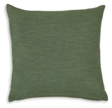 Side view of Thaneville Green Pillow showing knife edge detail