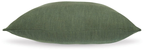 Back view of Thaneville Green Pillow with zipper closure