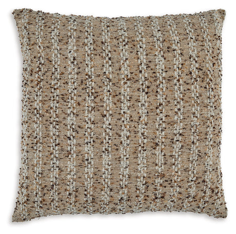 Side view of Vorlane pillow showing woven striped texture