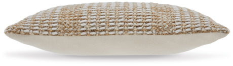 Hathby pillow back view with solid ivory reverse