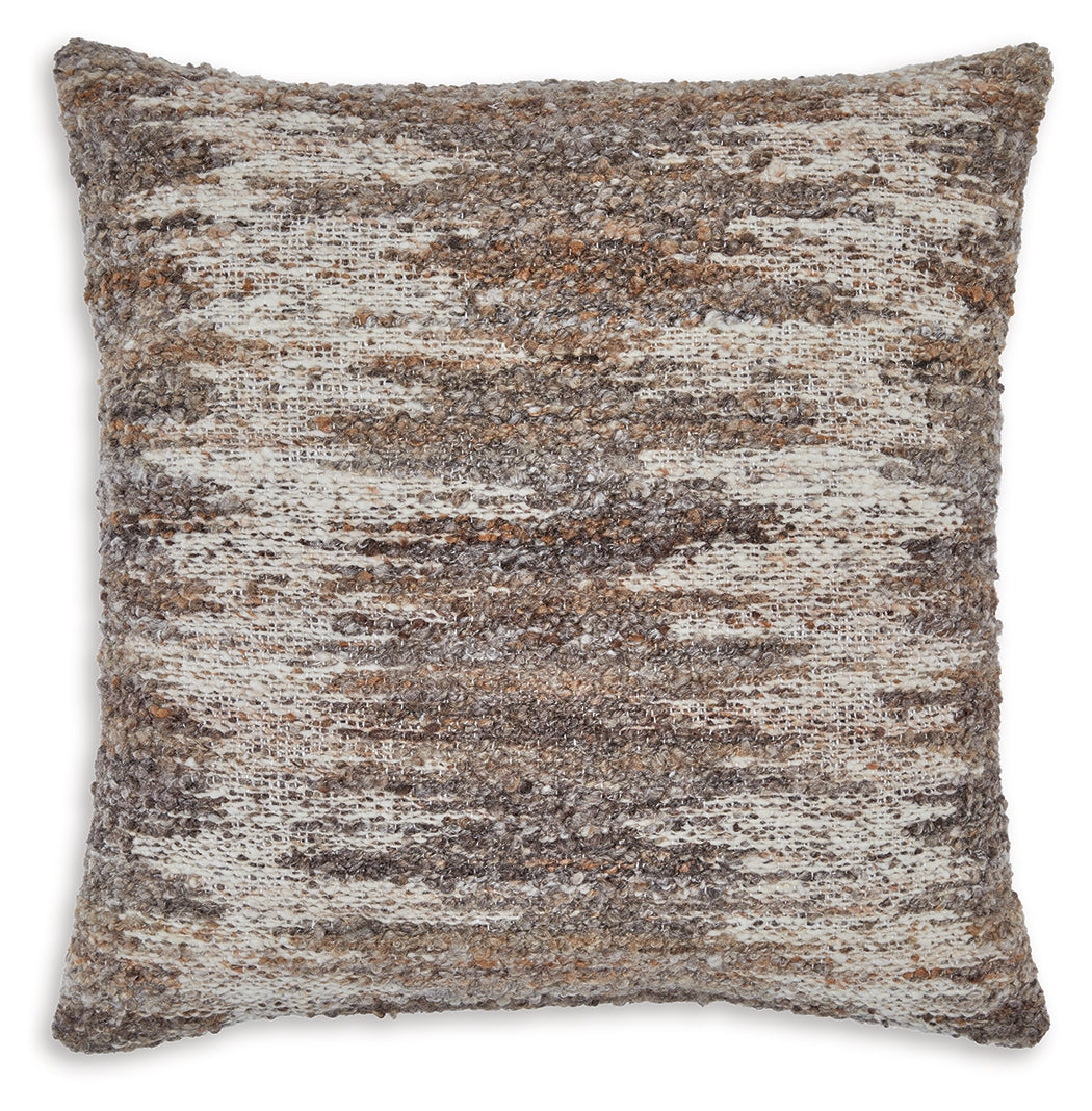 Side view of Nealton Brown White Pillow showing texture and zipper