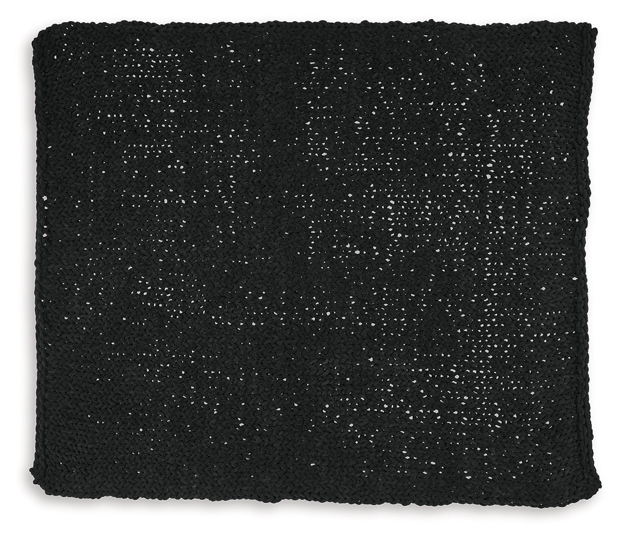 Set of three black chenille throw blankets folded
