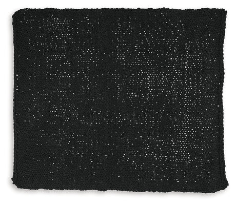 Set of three black chenille throw blankets folded