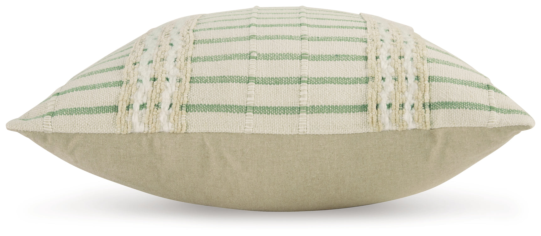 Back view showing solid tan reverse of pillow