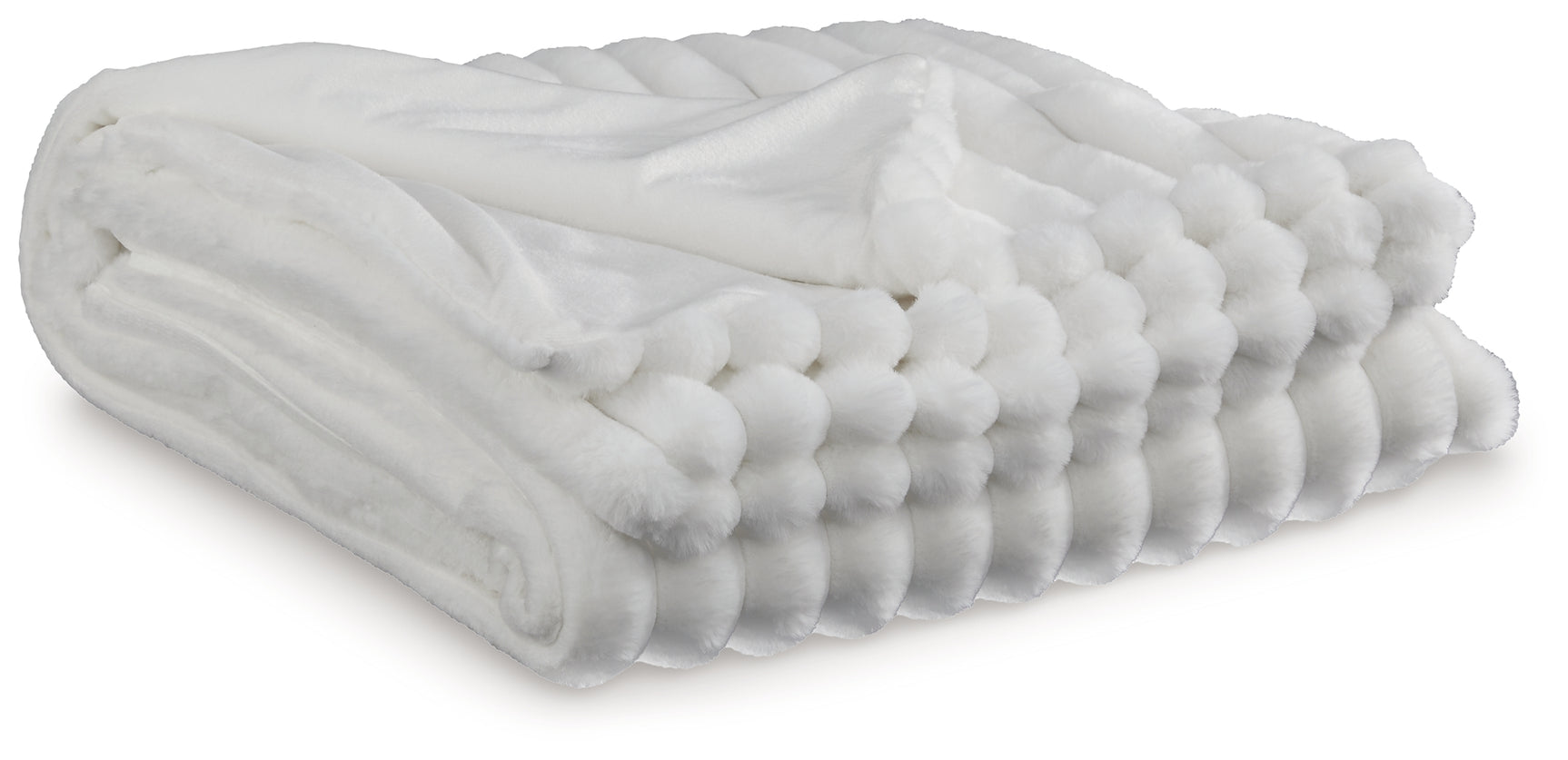 Alsonwell White Faux Fur Throw displayed flat