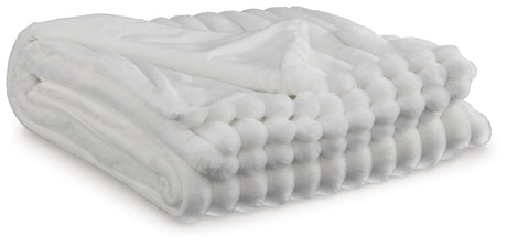 Alsonwell White Faux Fur Throw displayed flat
