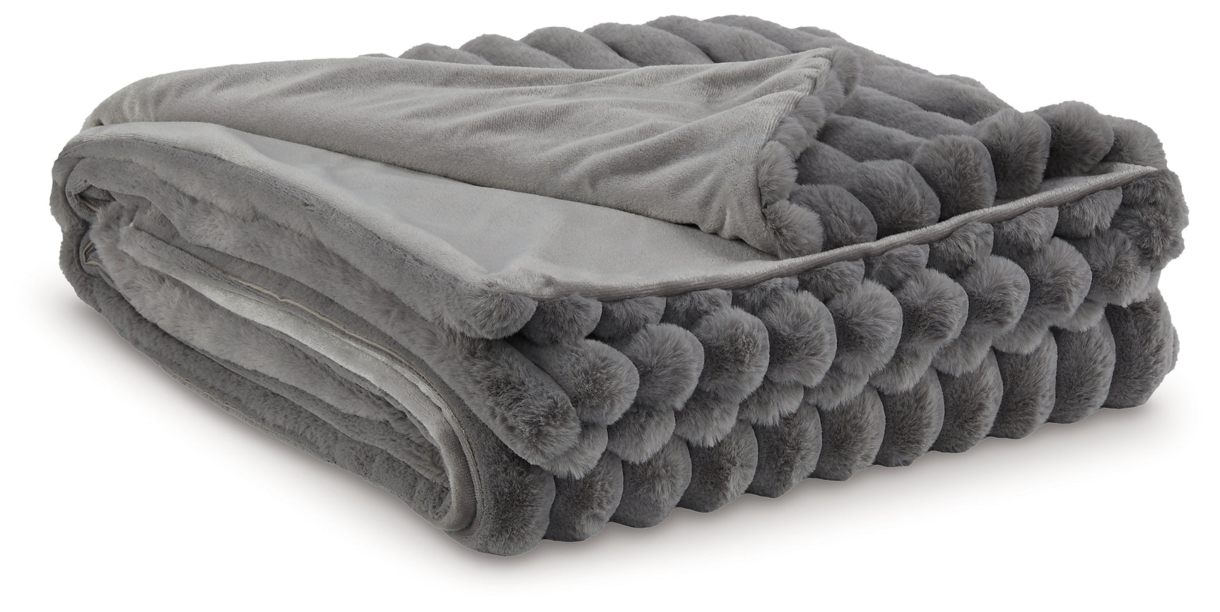 Alsonwell Gray Faux Fur Throw close-up detail