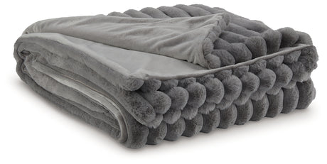 Alsonwell Gray Faux Fur Throw close-up detail