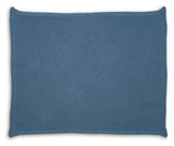 Close-up of medium blue cotton fabric texture on Gayelery throw