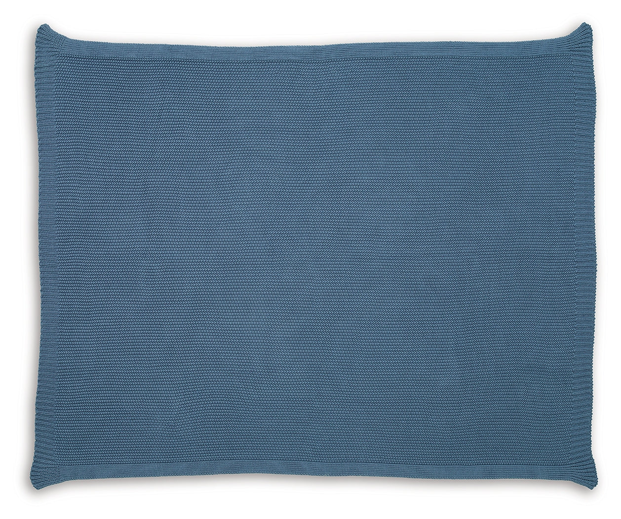 Close-up of medium blue cotton fabric texture on Gayelery throw