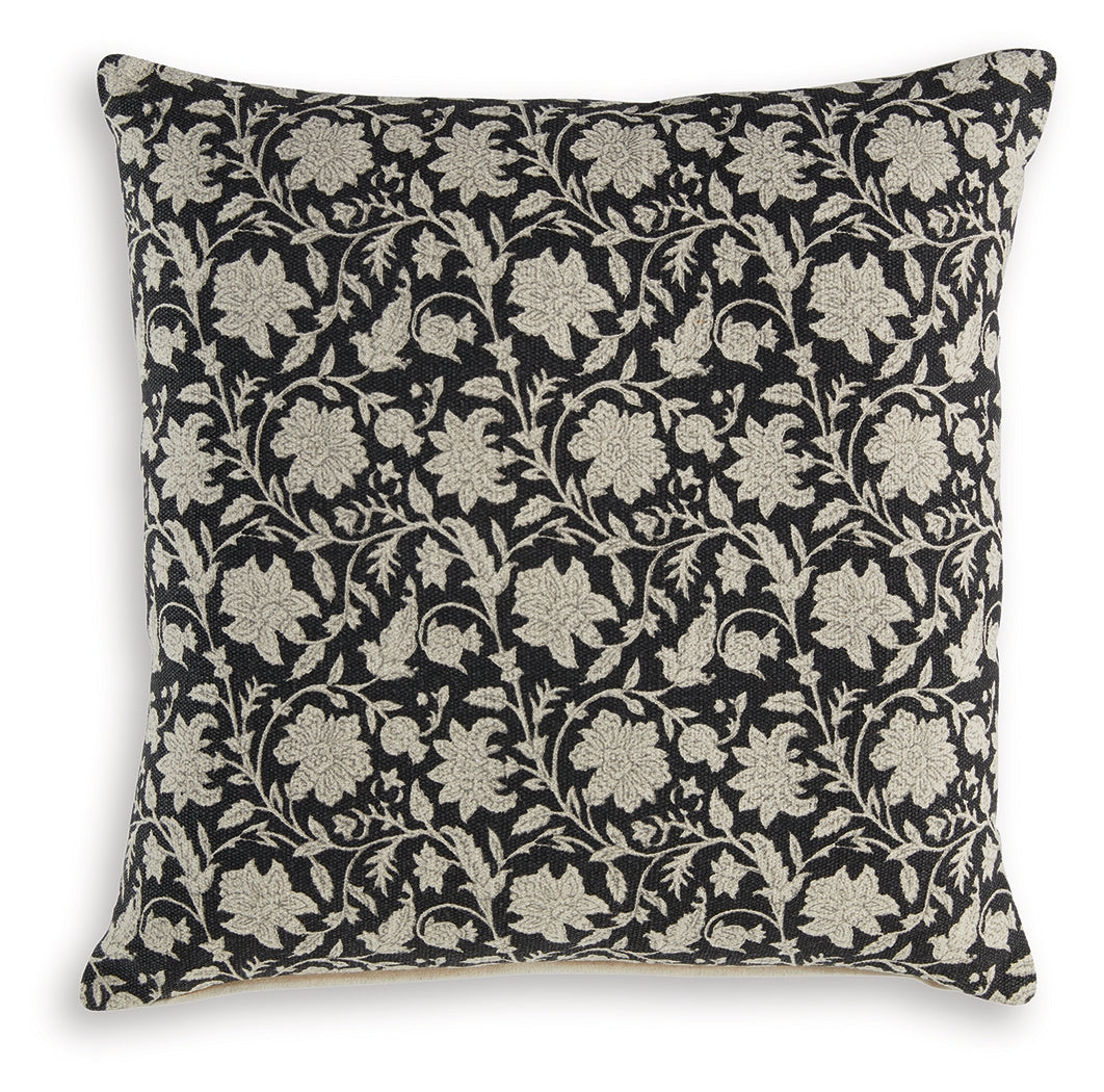 Alanderson Black and Ivory Floral Accent Pillow side view