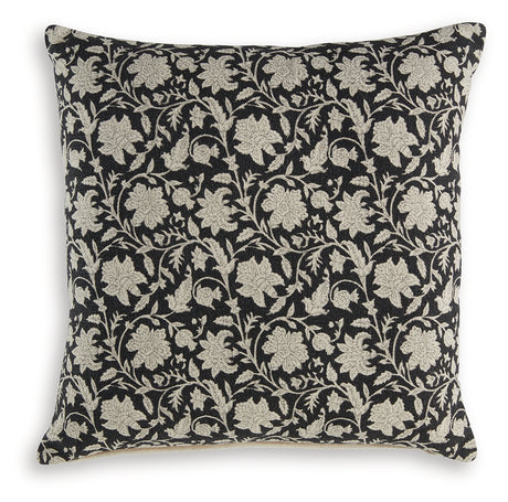 Alanderson Black and Ivory Floral Accent Pillow side view