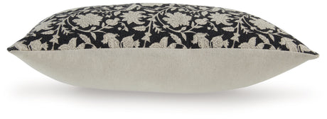 Alanderson Black and Ivory Floral Accent Pillow back view