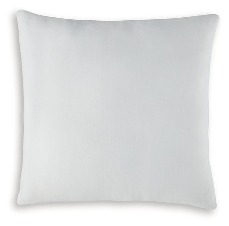 Close-up of zipper closure on Elonwich teal and white pillow