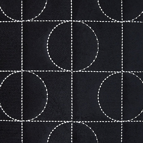 Fabric swatch showing black velvet and silver embroidery colors