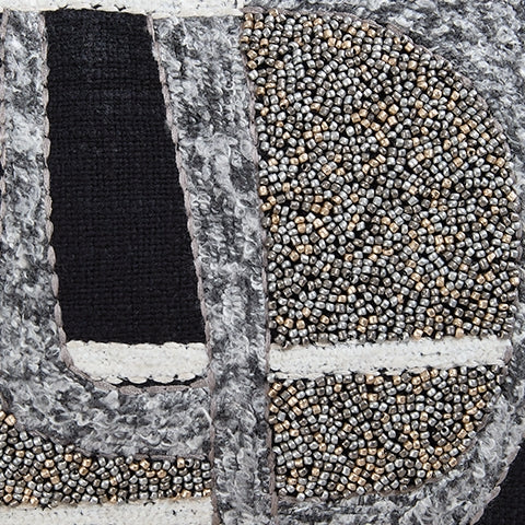 Fabric swatch sample for Gavrileigh pillow in black gray ivory colors