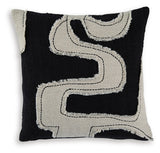 Side view of Veerbank black and beige decorative pillow