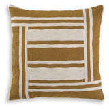 Side angle of Darrman ochre and ivory throw pillow