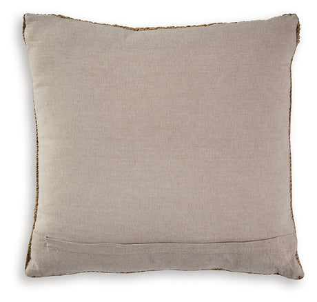 Close look at zipper closure on Habenvale tan pillow