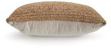 Back view of Habenvale tan pillow showing solid beige cotton reverse