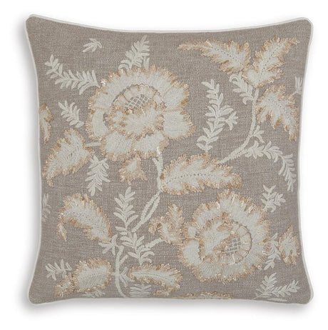 Side view of Viveka Brown Beige Pillow showing thickness and welted edges