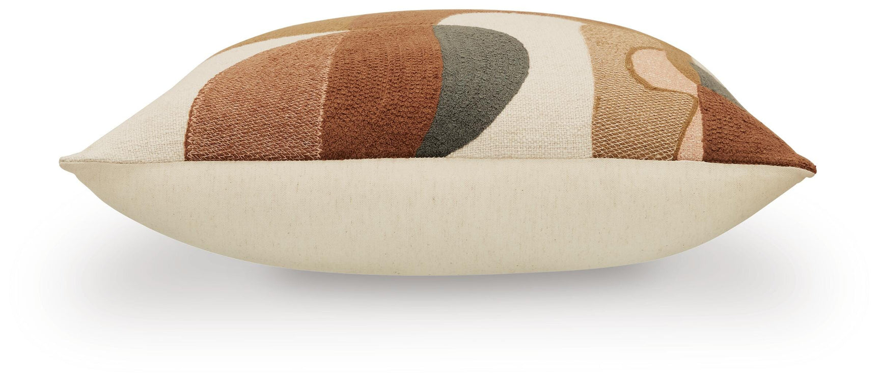 Back view of Hallam pillow showing solid beige reverse and zipper