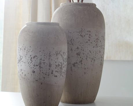 Large Dimitra ceramic vase in brown and cream, front view