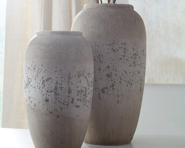 Large Dimitra ceramic vase in brown and cream, front view