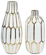 Mohsen Gold Finish white ceramic small vase front angle